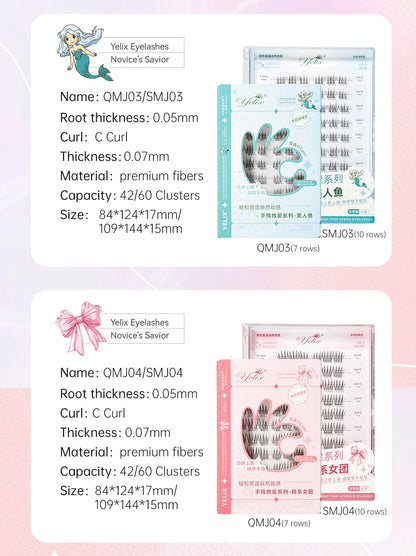 Yelix Self-Adhesive False Eyelashes — Reusable DIY Cluster Lashes, Glue-Free, Natural Soft