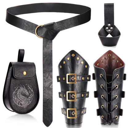 Medieval Viking Belt & Bracelet Set – Renaissance Copper Coin Waist Bag Cosplay Accessories for Halloween Dress Up