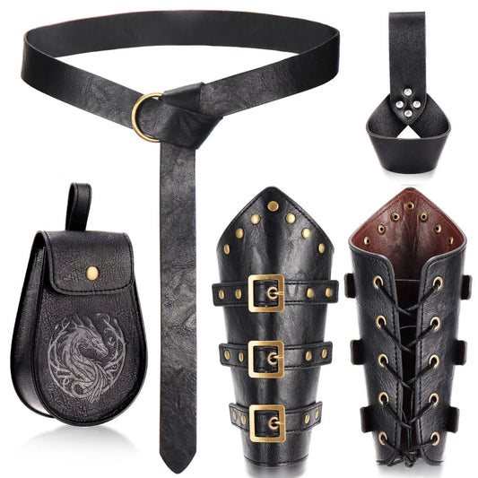 Medieval Viking Belt & Bracelet Set – Renaissance Copper Coin Waist Bag Cosplay Accessories for Halloween Dress Up