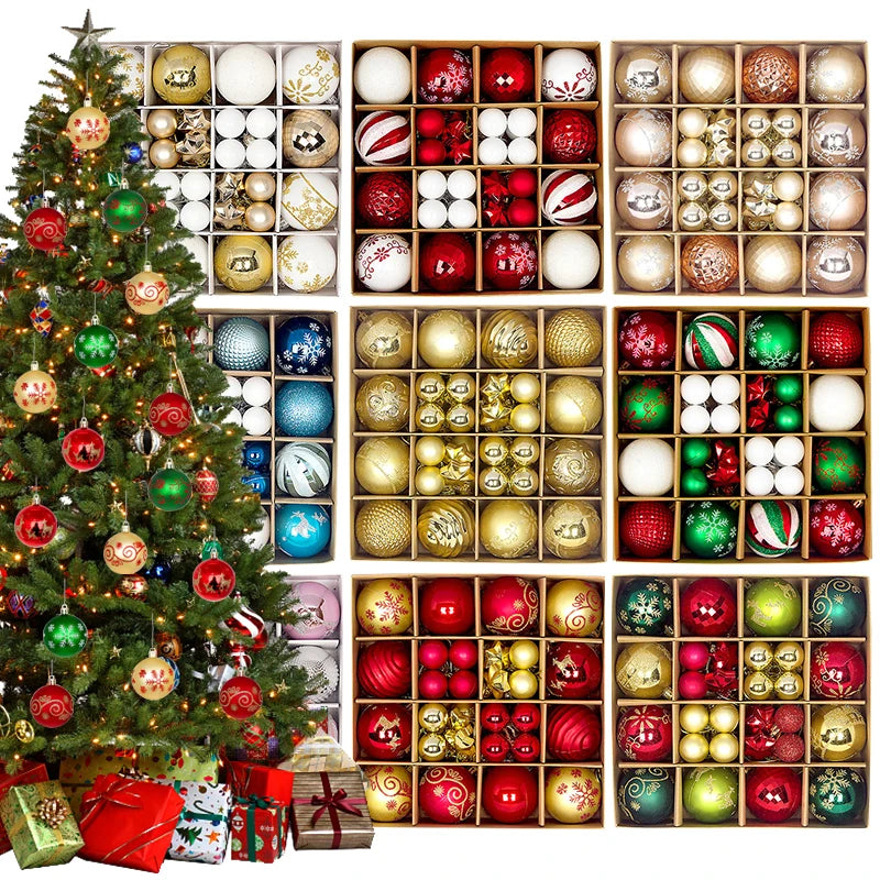 Christmas Ball Ornament Set – Large Xmas Tree Hanging Pendants with Snowflake Design for Home Decor & 2025 New Year Party Gifts