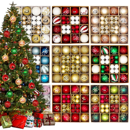 Christmas Ball Ornament Set – Large Xmas Tree Hanging Pendants with Snowflake Design for Home Decor & 2025 New Year Party Gifts