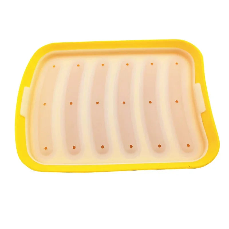6-Grid Silicone Sausage Maker Mold with Lid – DIY Ham & Hot Dog Shaping Tool for Kitchen Baking & Food Preparation