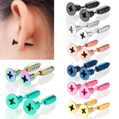 Punk Stainless Steel Stud Earrings - Gold Black Colorful Helix & Body Piercing Jewelry