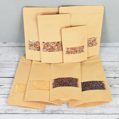 20/50pcs Kraft Paper Zip Lock Bags with Window - Self-Sealing Storage for Food, Snacks, Tea, Wedding, Home Candy Gifts, and Packaging Pouch