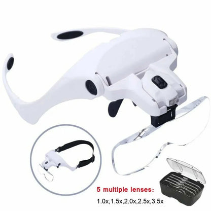 LED Magnifying Glass Head Loupe – Bright Jeweler & Watch Repair Magnifier with 5 Lenses