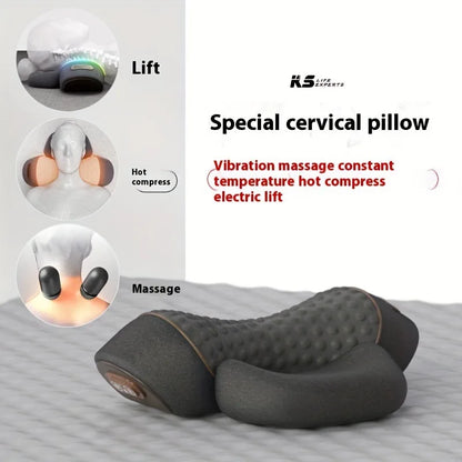 Electric Cervical Massage Pillow – Heated Vibration Neck Traction Memory Foam Support for Sleep & Spine Relaxation