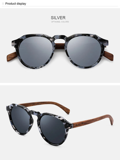Oi Wood Round Sunglasses — Walnut Wood Frames with Red Lens & Tortoise Shell Design for Men & Women