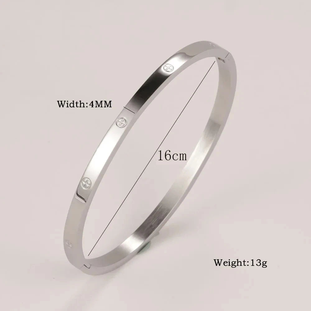 Stainless Steel Cuff Bracelet — Crystal Charm Bangle for Women, Fashion Jewelry