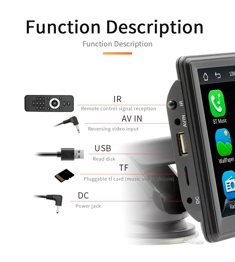 BQCC 7" HD IPS Car MP5 Player — Portable Stereo with Wireless CarPlay, Android Auto, BT, FM, USB & WiFi
