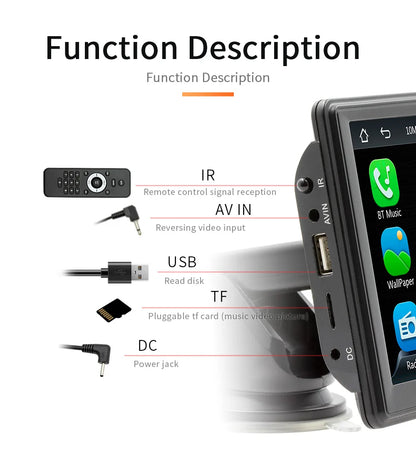 BQCC 7" HD IPS Car MP5 Player — Portable Stereo with Wireless CarPlay, Android Auto, BT, FM, USB & WiFi