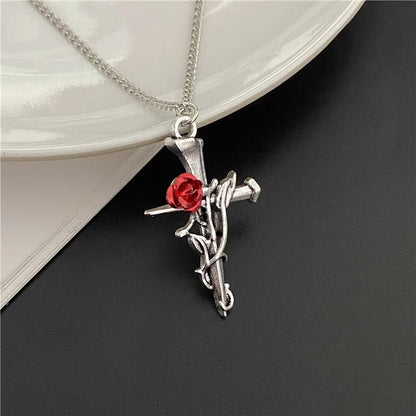Punk Gothic Big Cross Pendant Necklace – Irregular Clavicle Chain Aesthetic Jewelry for Women & Men