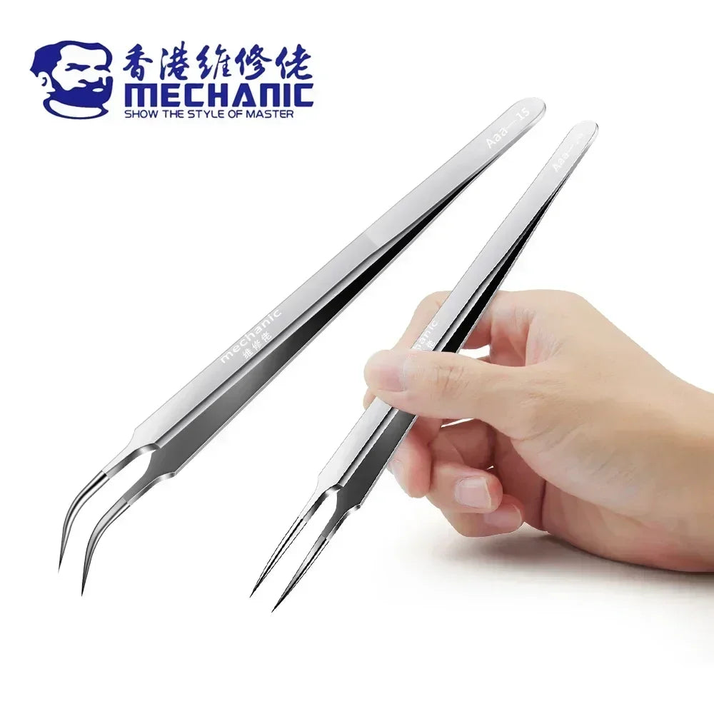 MECHANIC AAA-14/AAA-15 Stainless Steel Ultra Fine Tweezers – High Hardness Precision Tool for SMD, PCB & BGA Motherboard Repair