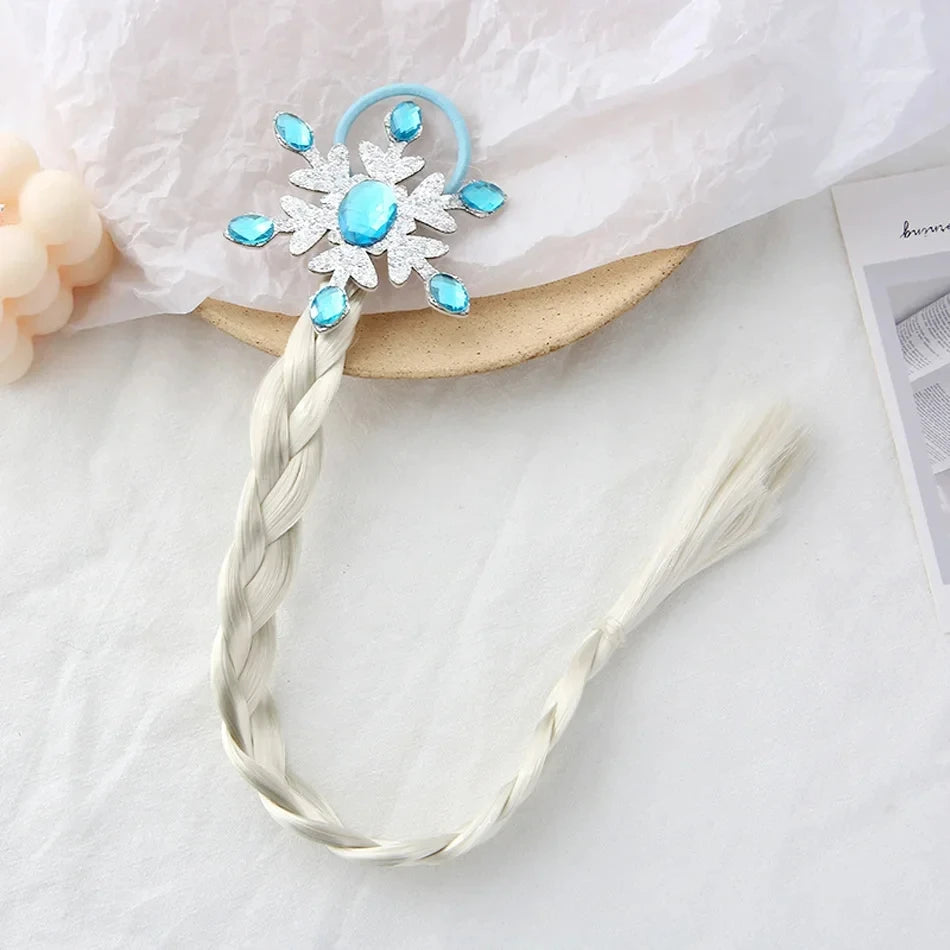 Girls Elsa Cosplay Headband - Snowflake Crown & Braid Hair Accessory, Princess Bow Hair Ornament