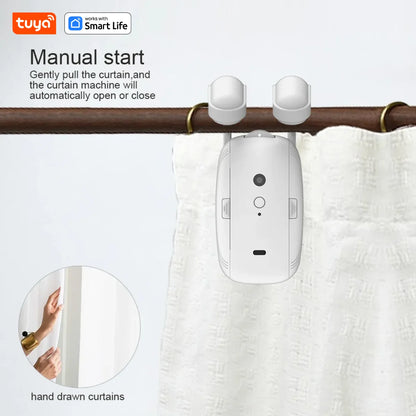 Tuya Smart Curtain Robot Motor — Roman Rod Track, App & Remote Remote Control, Single/Double, Works with Tuya Gateway