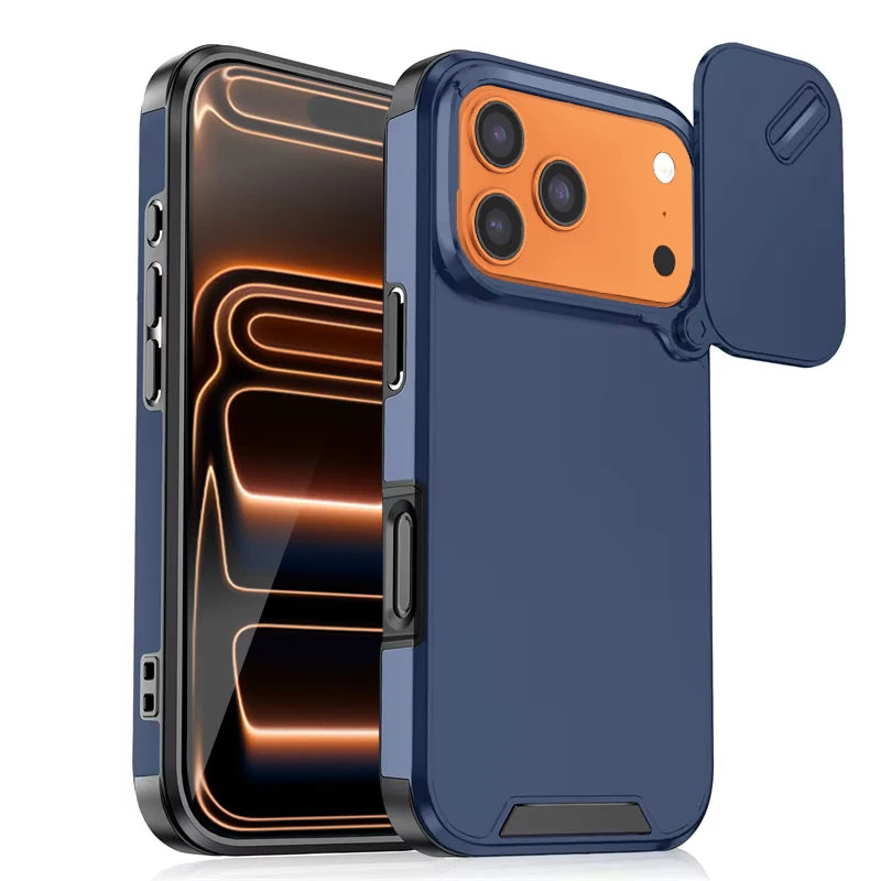 Slide Camera Protector — Shockproof Armor Matte iPhone Case (Fits 11/12/13/14/15/16/17 • Pro/Max/Plus/16e/17 Air)