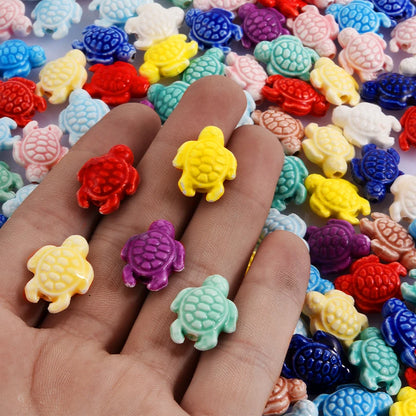 10/20/30PCS Colorful Ceramic Animal Beads – 2mm Hole Clownfish, Turtle, Star & Conch Shell for DIY Jewelry, Bracelets & Crafts