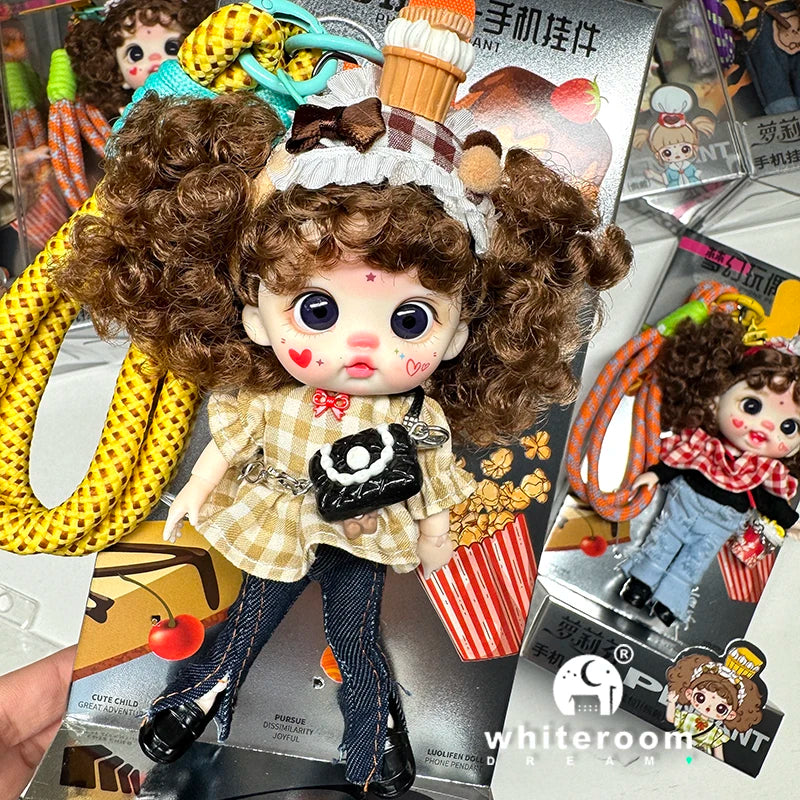 Mini Labbu Pocket Doll – Jointed Blythe-Style Boy & Girl Doll for Girls, Rainbow Ball Mobile Phone Decoration