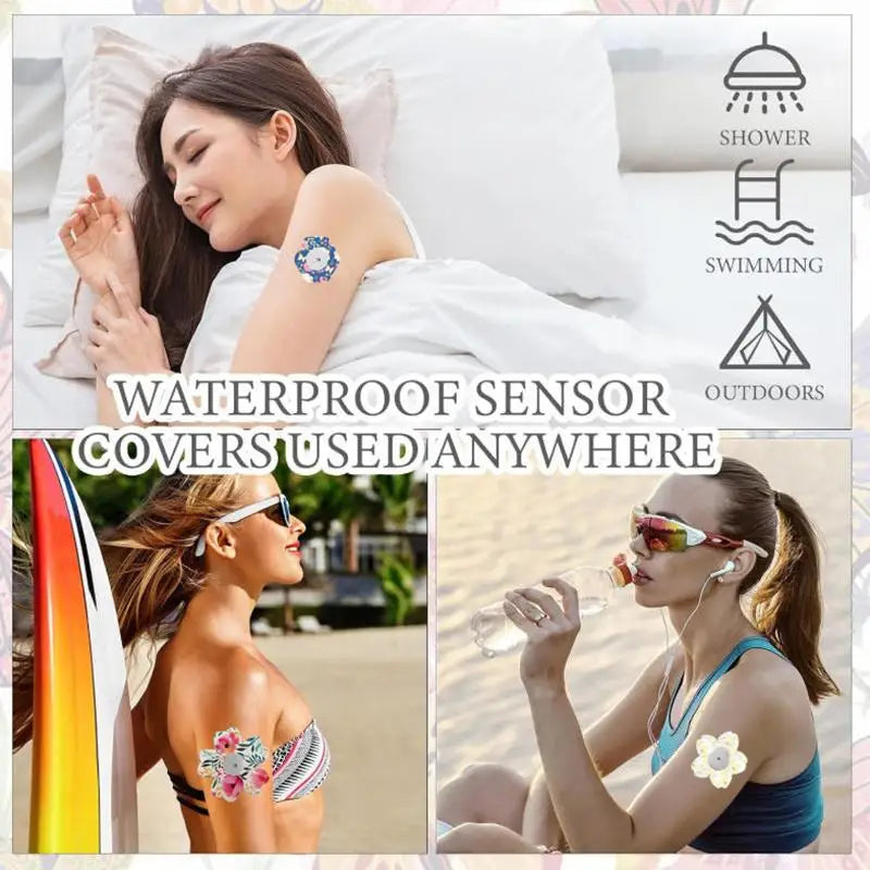 Blood Glucose Sensor Adhesive Patches - Invisible Sensor Fixing Stickers in 5 or 8-Piece Sets, Wildflower Designs