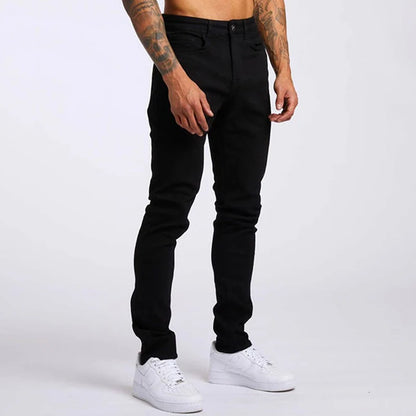 Men’s Elastic Skinny Jeans — Slim Fit Stretch Denim Pencil Pants Streetwear Casual Jogging Trousers Black