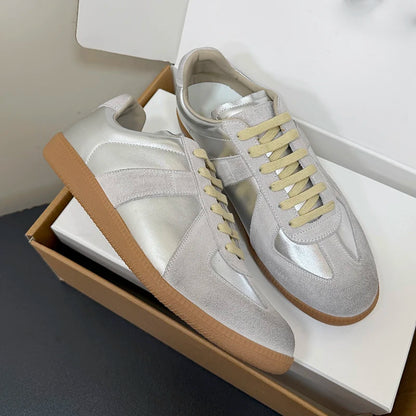 Unisex Patchwork Suede Sneakers - Vintage German Army Trainer Casual Shoes
