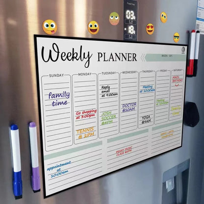 Magnetic Monthly & Weekly Planner — Dry Erase Whiteboard for Fridge, Blackboard, Message Board & Menu Organizer