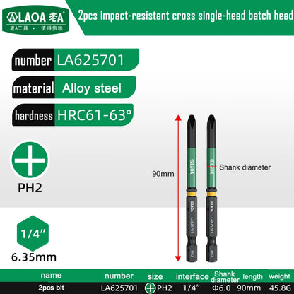 LAOA 2-Piece Alloy Steel Magnetic Impact Driver Bits - Impact-Resistant Cross & Hex Socket Bits