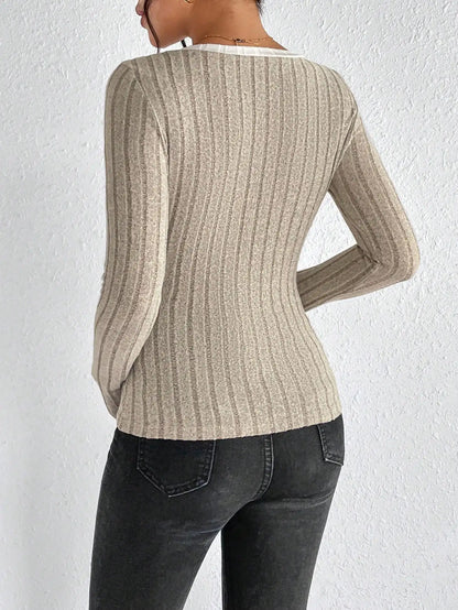 Women’s Slim V-Neck Knit Long Sleeve Top – Sexy Casual Pullover for Autumn & Winter
