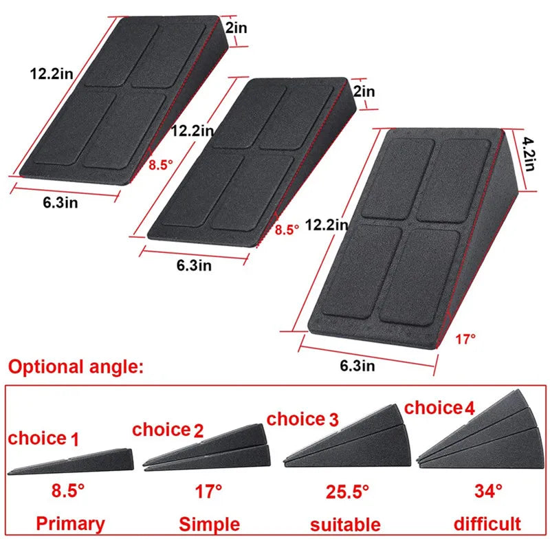 3-Piece Yoga Bricks Squat Wedge Set: Adjustable Slant Board for Exercise Gym Fitness - Non-Slip Foot Stretcher, Yoga Accessories