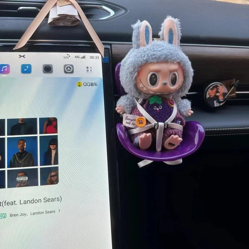 New 15-17cm Labubu Doll Safety Seat – Cute Doll Air Outlet Aromatherapy Decoration for Car Interior