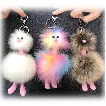 Cute Doll Ostrich Plush Pendant Keychain – Colorful Fur Ball Backpack Key Ring, Creative Gift for Women 2025 Xmas & New Year