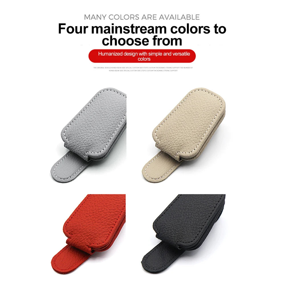 Multifunction Car Sun Visor Glasses Clip - Leather Eyeglasses Holder, Magnetic Sunglasses Hanger, Universal Interior Accessory