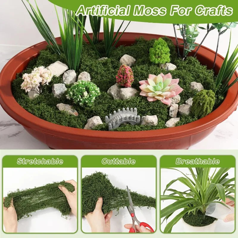 Artificial Green Moss Plants - Realistic Faux Moss Grass for Home, Garden Decor & DIY Crafts
