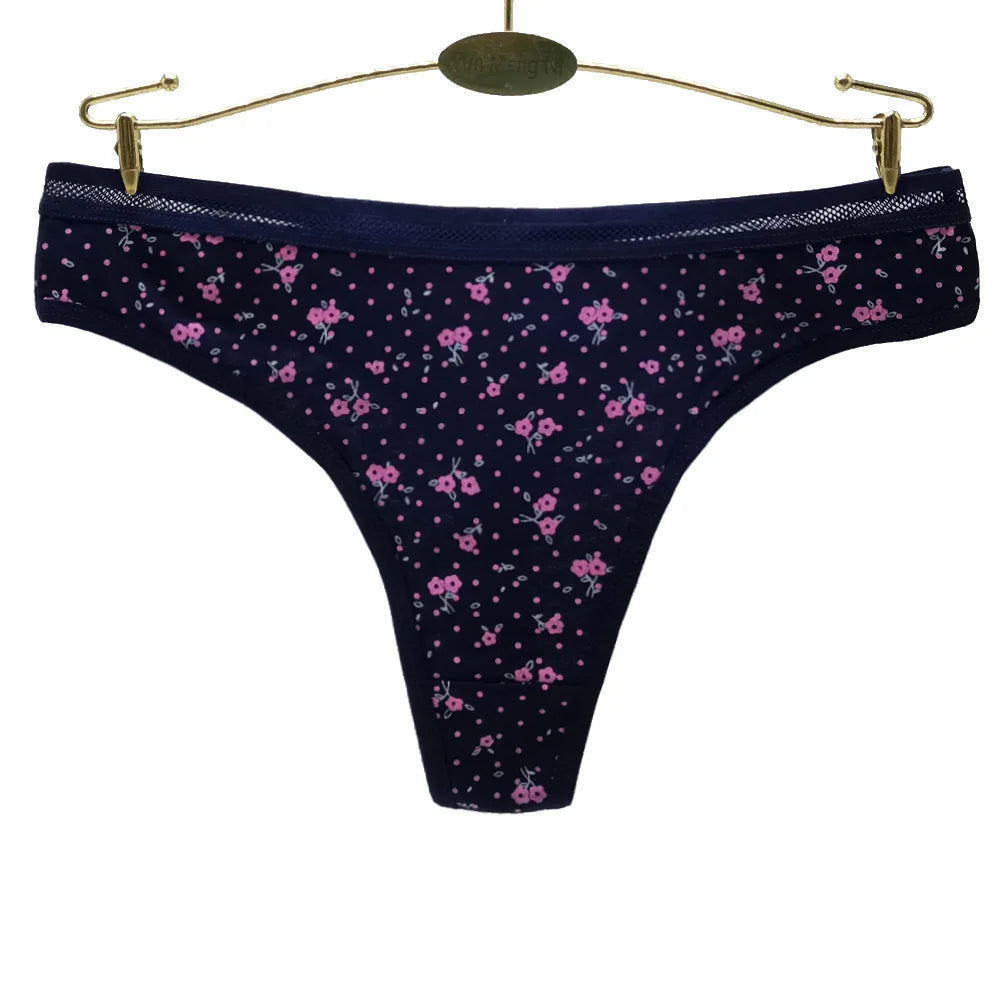 5 Pcs Women’s Cotton Thong Panties Set - Sexy Dot Star Print G-String Tanga Lingerie Intimate Underwear