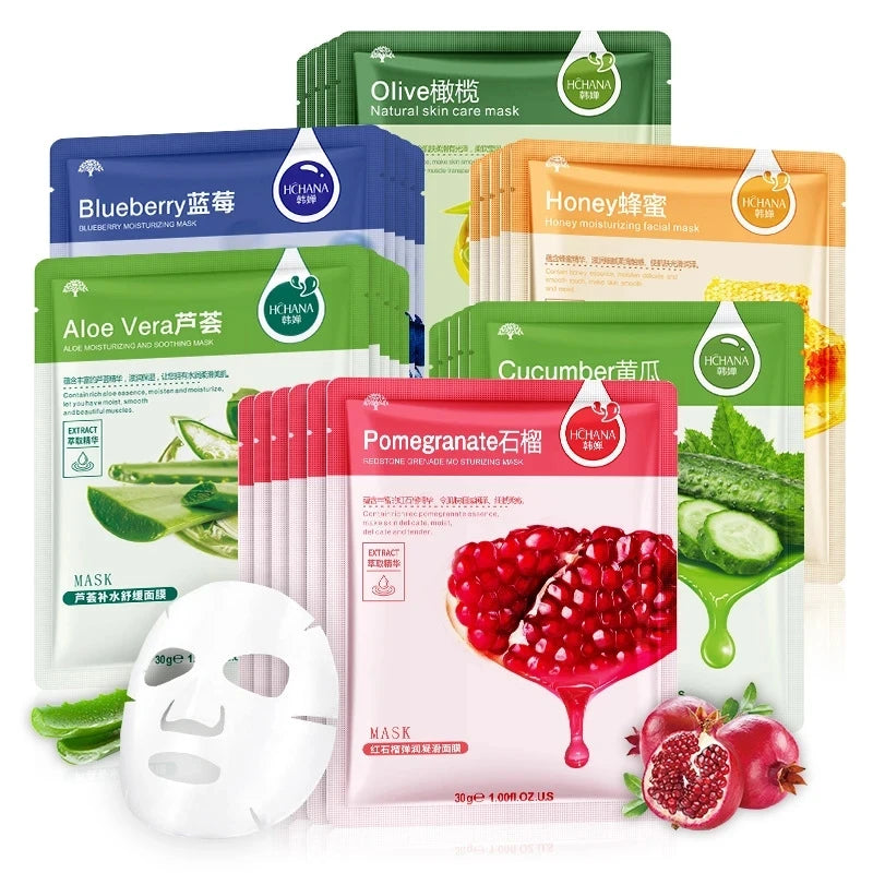 30pcs Natural Plant Facial Masks, Moisturizing & Oil Control, Anti-Aging Aloe Fruit Korean Sheet Masks for Skin Care