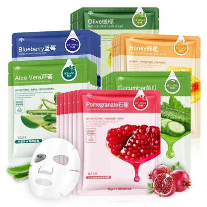 30pcs Natural Plant Facial Masks, Moisturizing & Oil Control, Anti-Aging Aloe Fruit Korean Sheet Masks for Skin Care