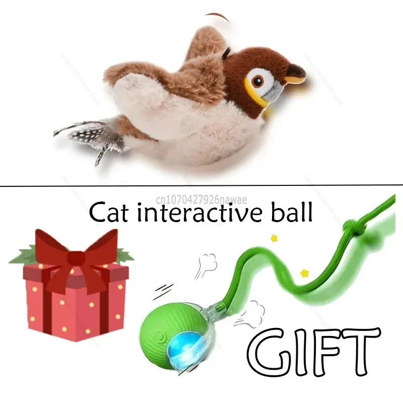 Interactive Cat Toy – Rechargeable Electric Chirping Bird with Flapping Wings & Catnip, Touch-Activated Plush for Cats