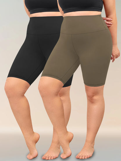 2-Pack Plus Size Women’s Biker Shorts - High-Waisted Soft Workout & Yoga Athletic Shorts