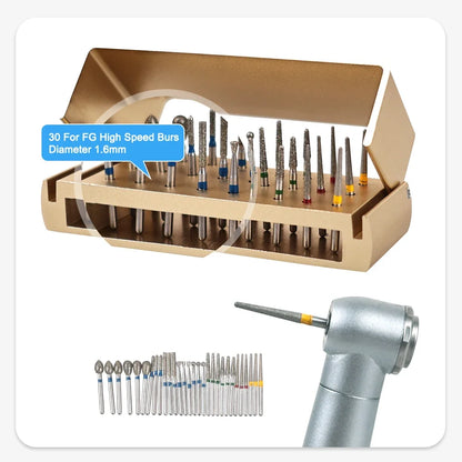 30Pcs/Set Aluminum Dental Burs Kit – Diamond Burs for High-Speed Handpiece with Holder & Burs Placement Box