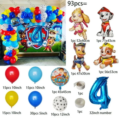 93Pcs Paw Patrol Dog Theme Birthday Party Decoration Set – Balloons, Bone & Aluminum Foil Decor Kit for Kids Party Supplies