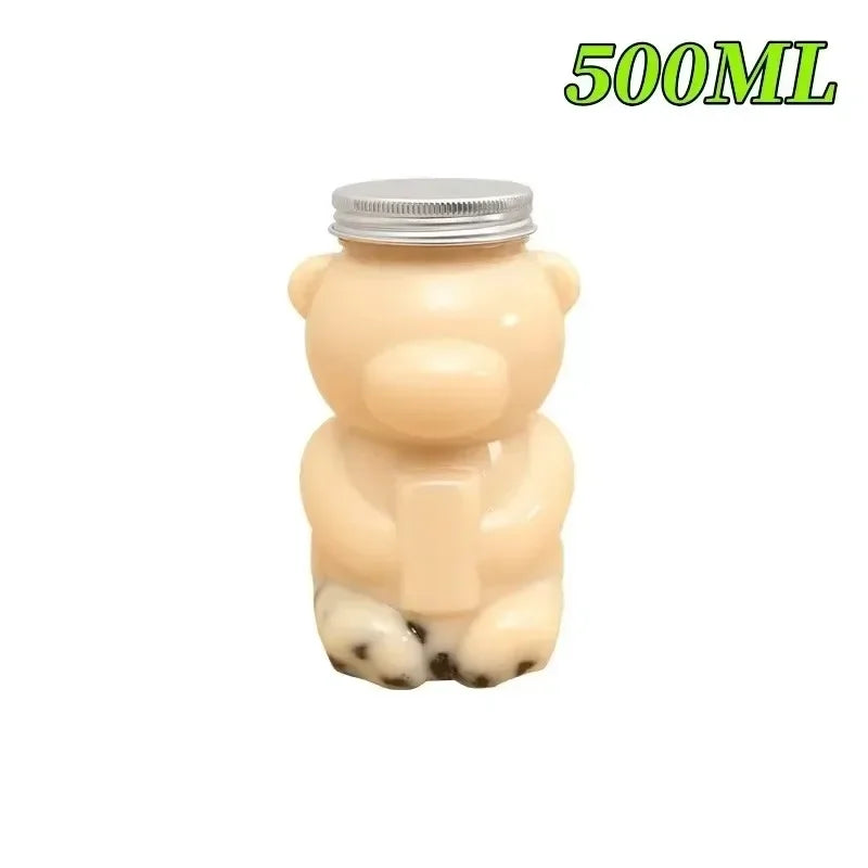 1-10PCS 500ml Cartoon Bear Portable Bottles – Cute Transparent Drink Containers for Bubble Tea, Juice & Party Supplies