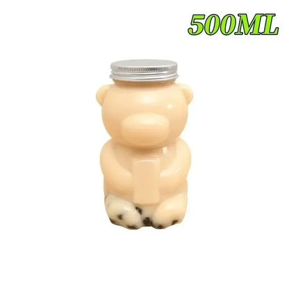 1-10PCS 500ml Cartoon Bear Portable Bottles – Cute Transparent Drink Containers for Bubble Tea, Juice & Party Supplies