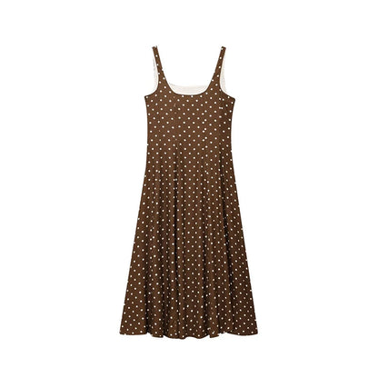 Elegant Women’s Polka Dot Maxi Dress – Chic Sleeveless Round Neck High Waist Slim Fit Vestido for Party & Street, 2025 New