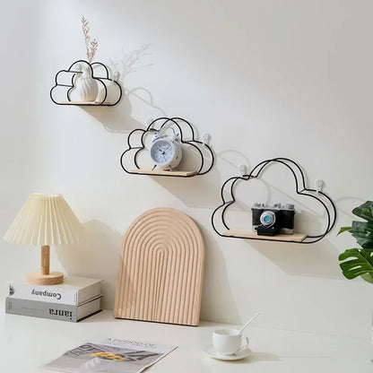 Creative Cloud Iron Shelving Wall Shelf – Nordic Style Wooden Clapboard for Children's Room Decoration and Display