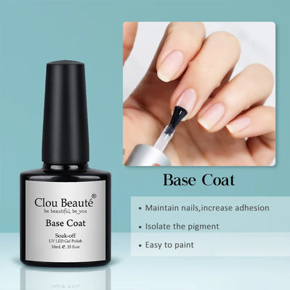 Clou Beaute 15ml Gel Nail Polish Set – Red Black White Green Neon UV Soak-Off Semi-Permanent Nail Varnish Base & Velvet Top Coat