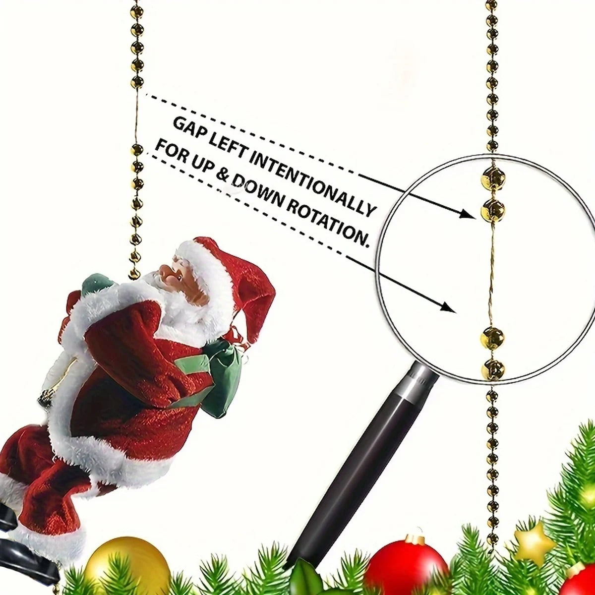 Christmas Climbing Beads Rope with Santa Claus Doll – Holiday Ornament for Party, Event & Gift Decorations