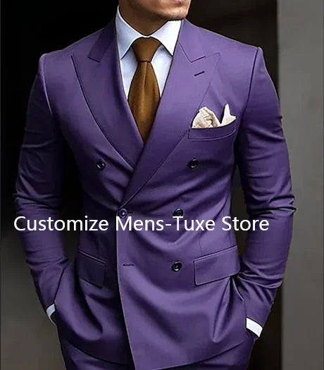 Men's Brown Double Breasted Suit - Slim Fit Peaked Lapel Formal Blazer & Trousers Set For Business and Wedding Wear