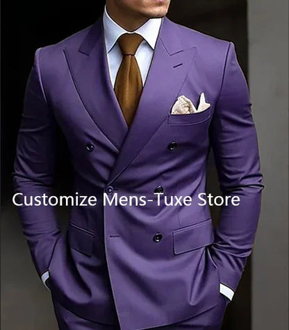 Men's Brown Double Breasted Suit - Slim Fit Peaked Lapel Formal Blazer & Trousers Set For Business and Wedding Wear