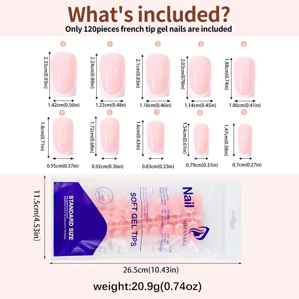 120pcs Pink French Press On Nails - Glossy Short Square Coffin Full Cover Acrylic Nail Tips