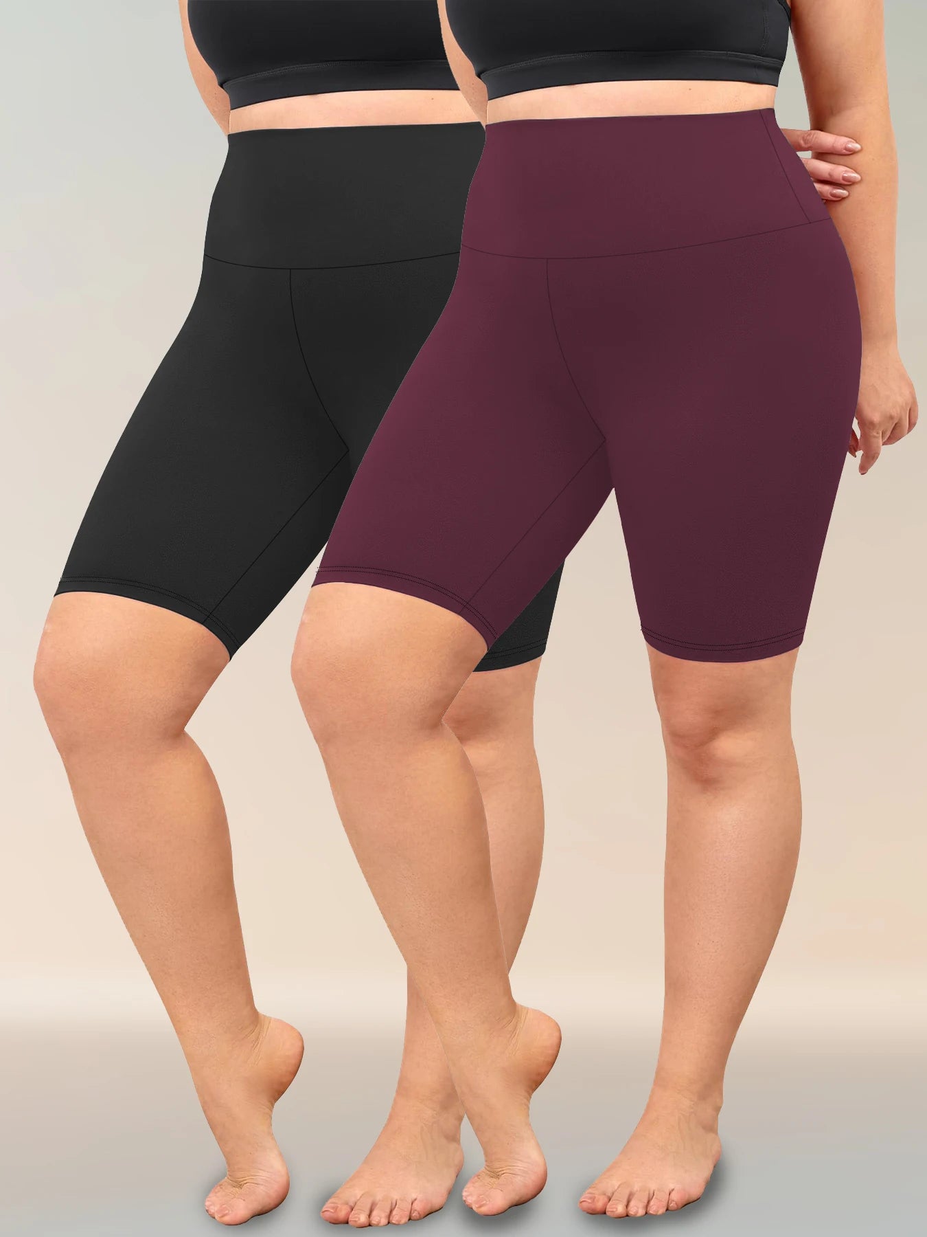 2-Pack Plus Size Women’s Biker Shorts - High-Waisted Soft Workout & Yoga Athletic Shorts