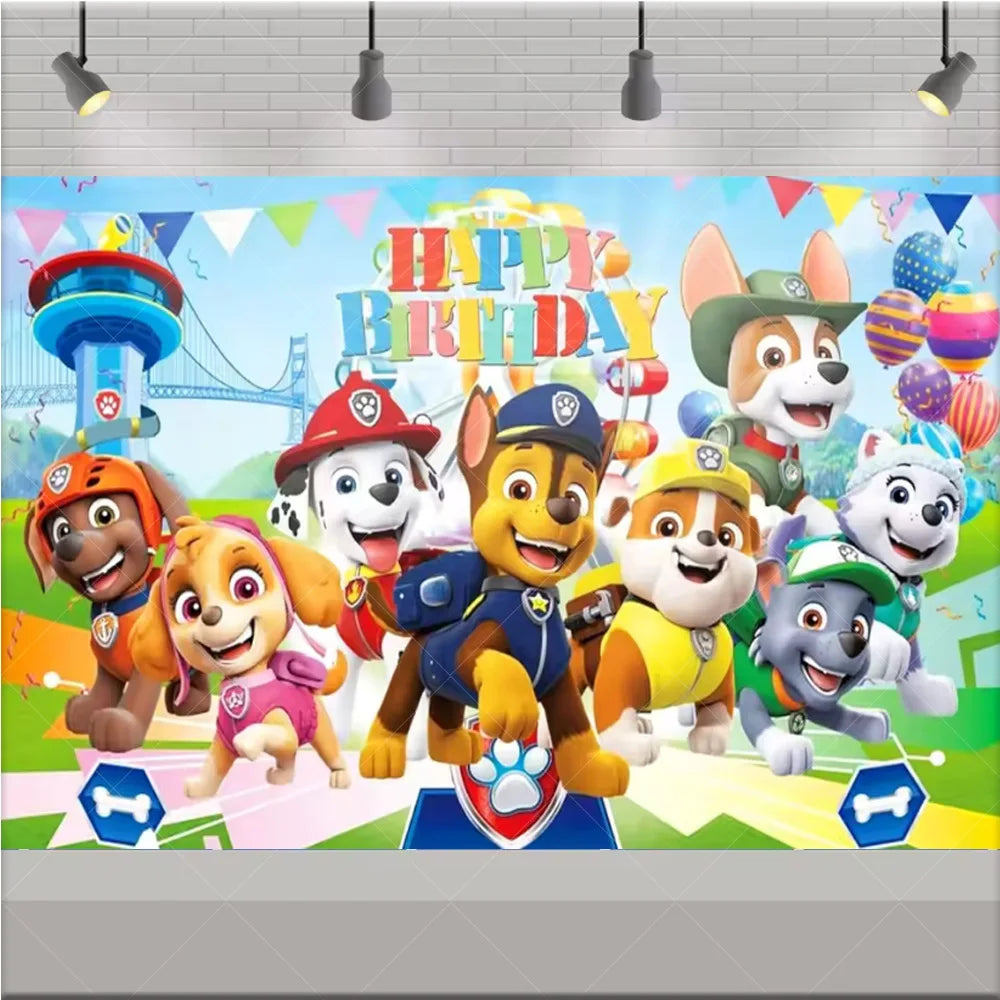 PAW Patrol Anime Birthday Party Backdrop – Puppy Dog Photography Background Cloth for Kids Birthday & Baby Shower Decorations Boy Gift